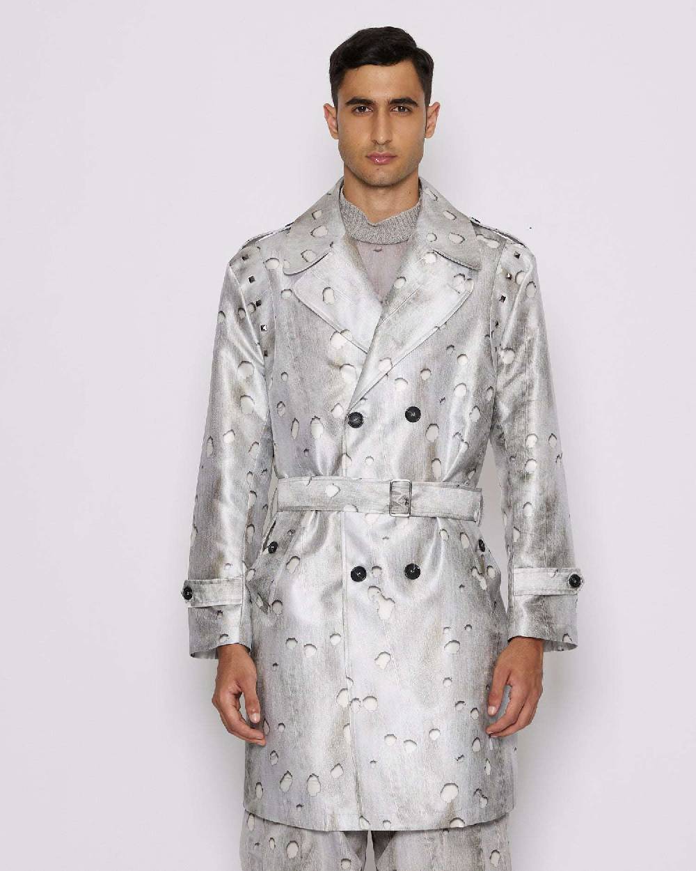 John Richmond Trench con motivo ton sur tone Negozi Online