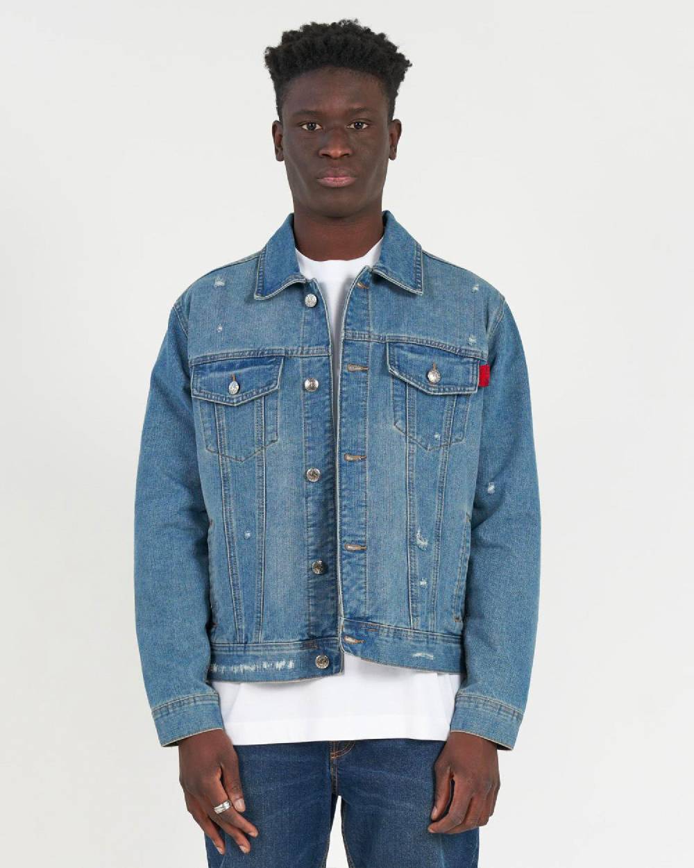 John Richmond Giubbino in denim con il logo ricamato sul retro