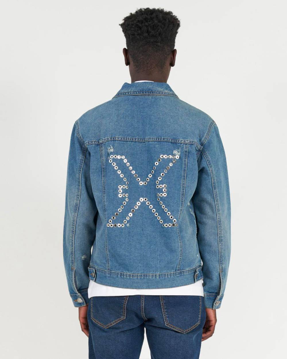 John Richmond Giubbino in denim con il logo ricamato sul retro Spedizione Gratuita