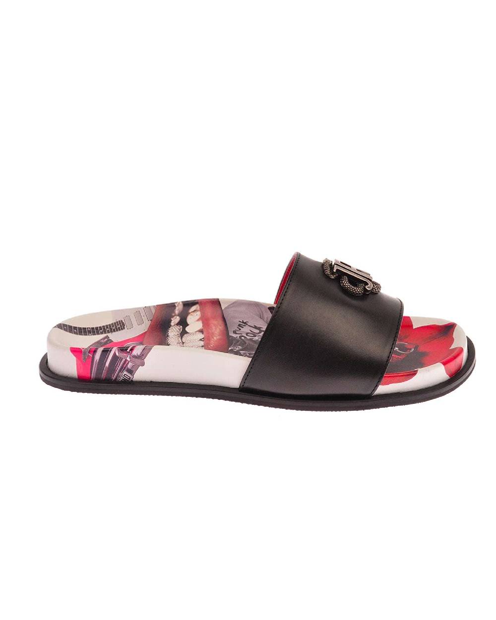 John Richmond Sandalo con fascia larga con logo JR metallico Outlet