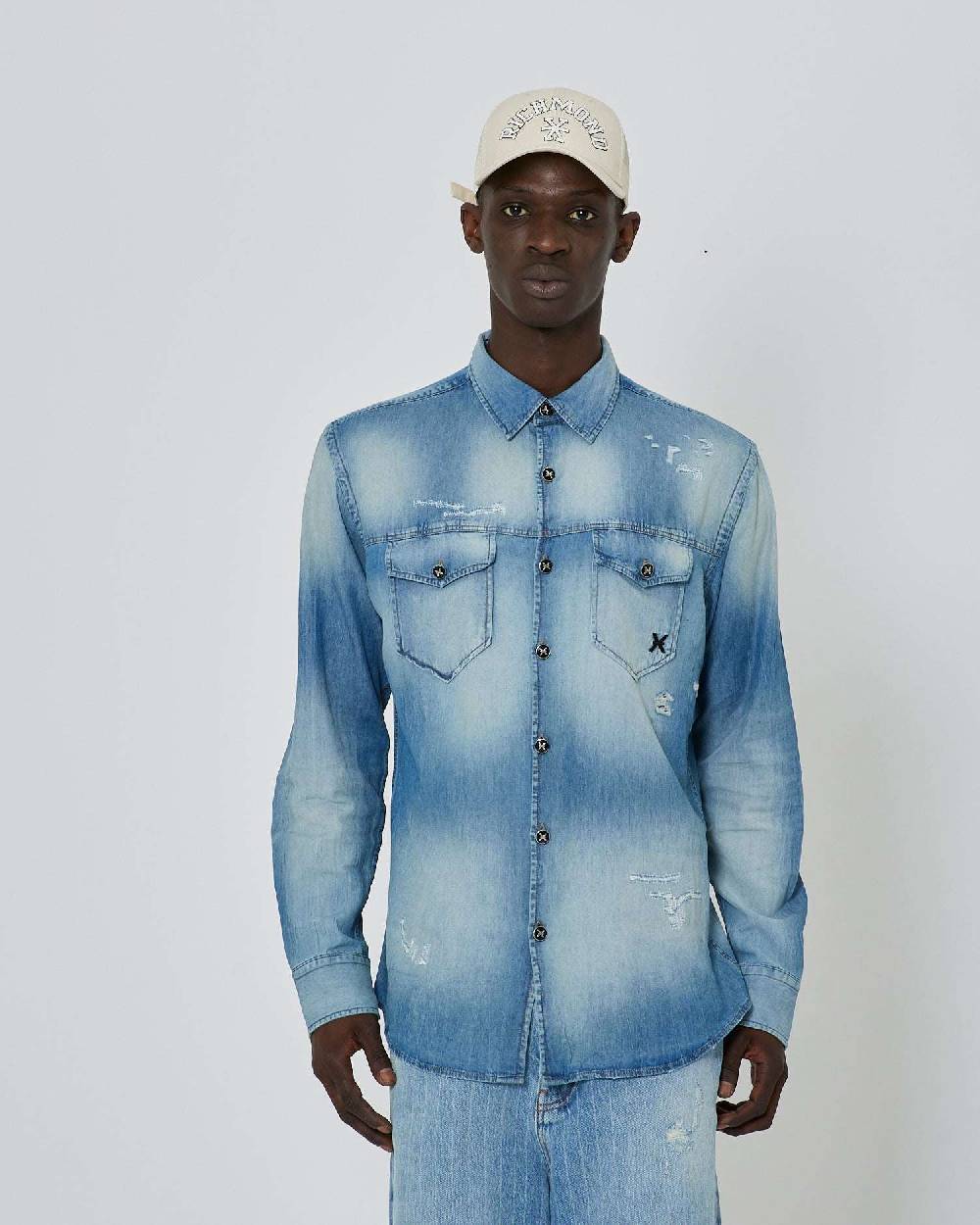John Richmond Camicia in denim effetto strappato Soddisfazione Garantita