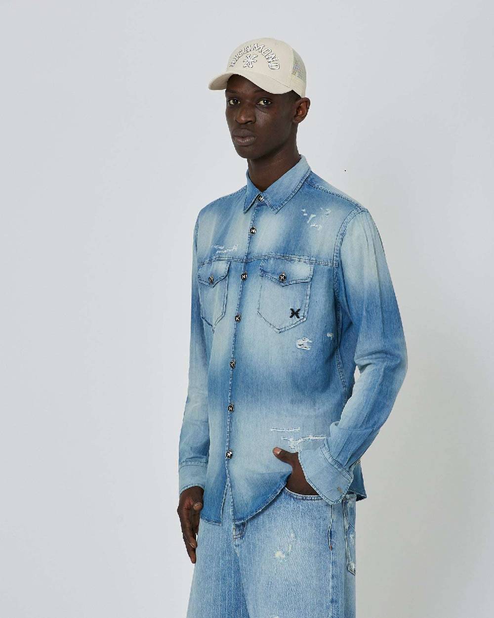 John Richmond Camicia in denim effetto strappato Soddisfazione Garantita