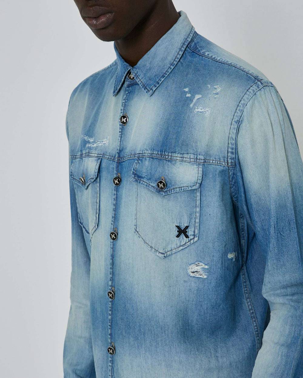 John Richmond Camicia in denim effetto strappato Soddisfazione Garantita
