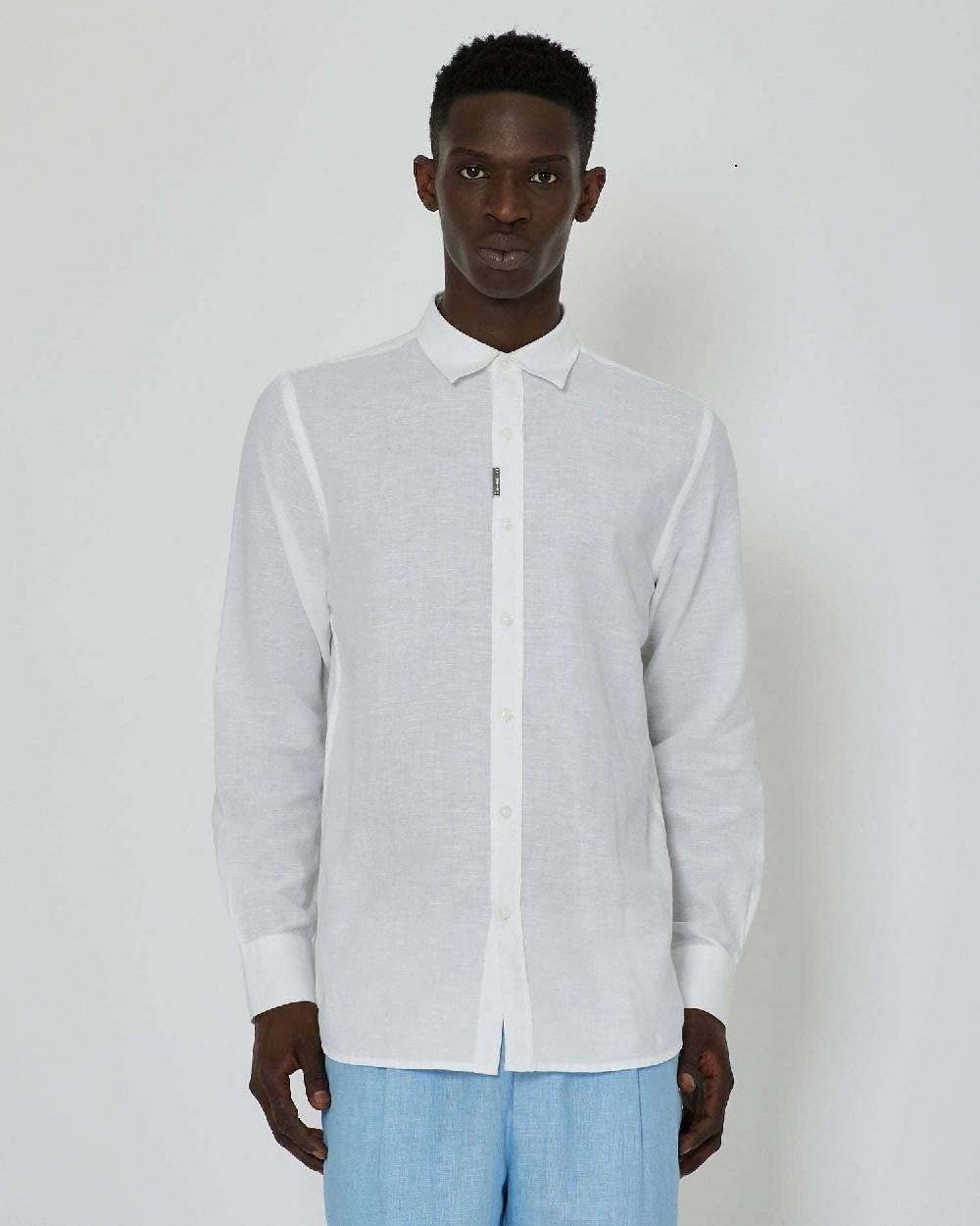 John Richmond Camicia basic in lino con placca metallica sul davanti Negozi Online