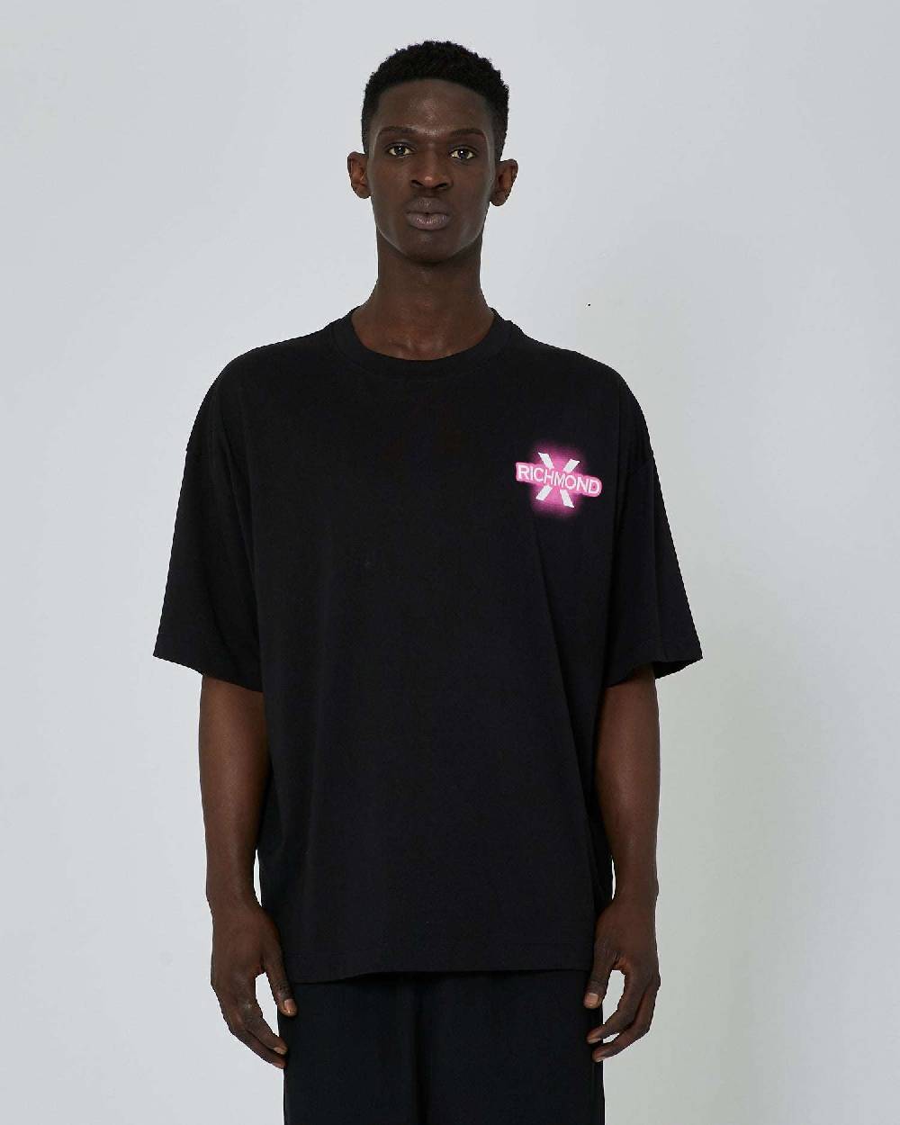 John Richmond T-shirt con grafica applicata sul retro e logo impresso sul davanti Outlet
