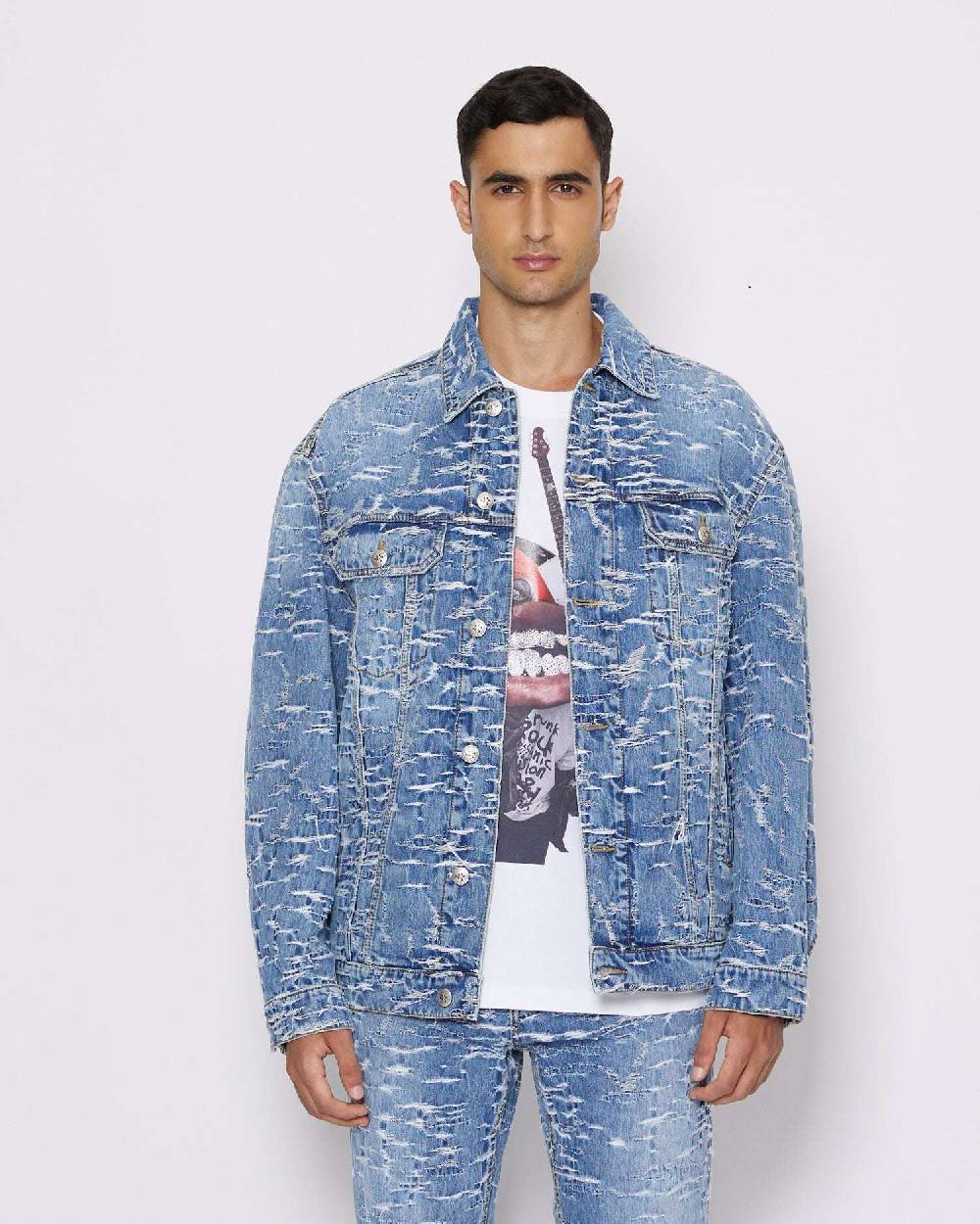 John Richmond Giacca in denim con pattern effetto used Offerta Pasqua