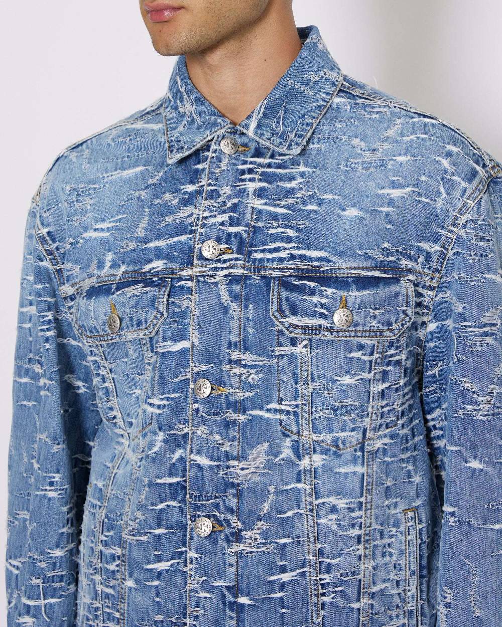 John Richmond Giacca in denim con pattern effetto used Offerta Pasqua