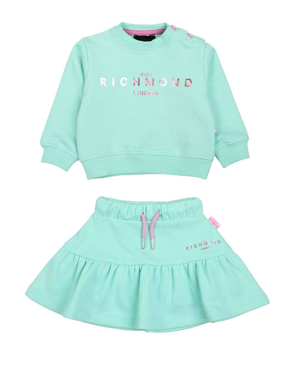 John Richmond kids Completo felpa con logo e minigonna con balza Fino al 55% di sconto