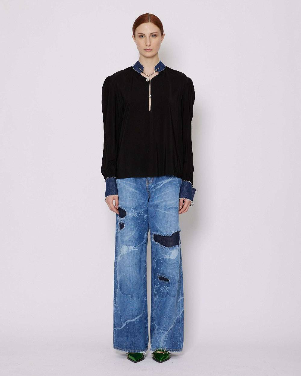 John Richmond Blusa con applicazioni in denim Outlet