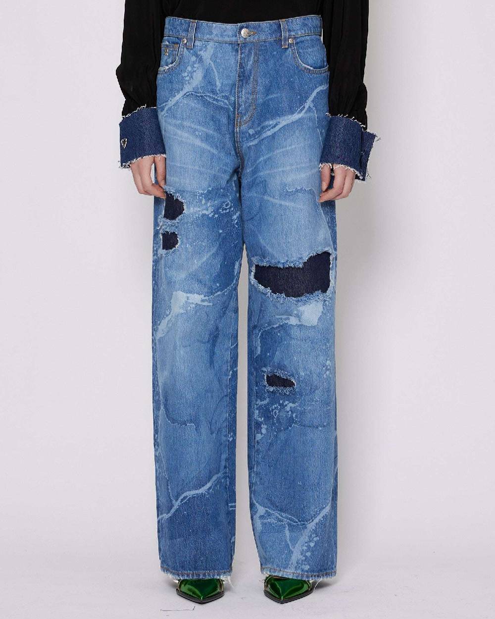 John Richmond Jeans gamba larga con strappi sul davanti Latest stili