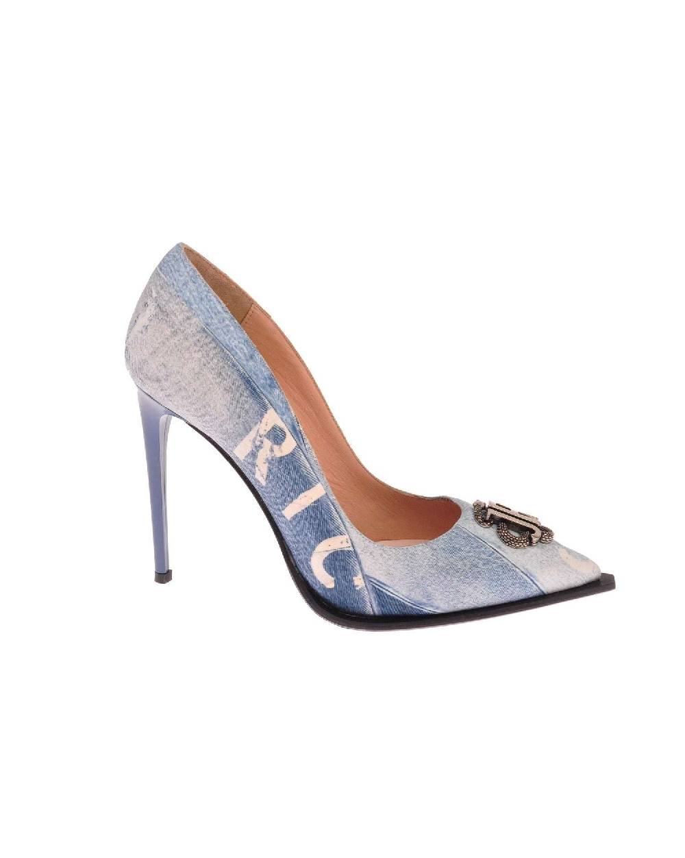 John Richmond Dècolletè in denim con logo metallico sul davanti Pezzi Unici