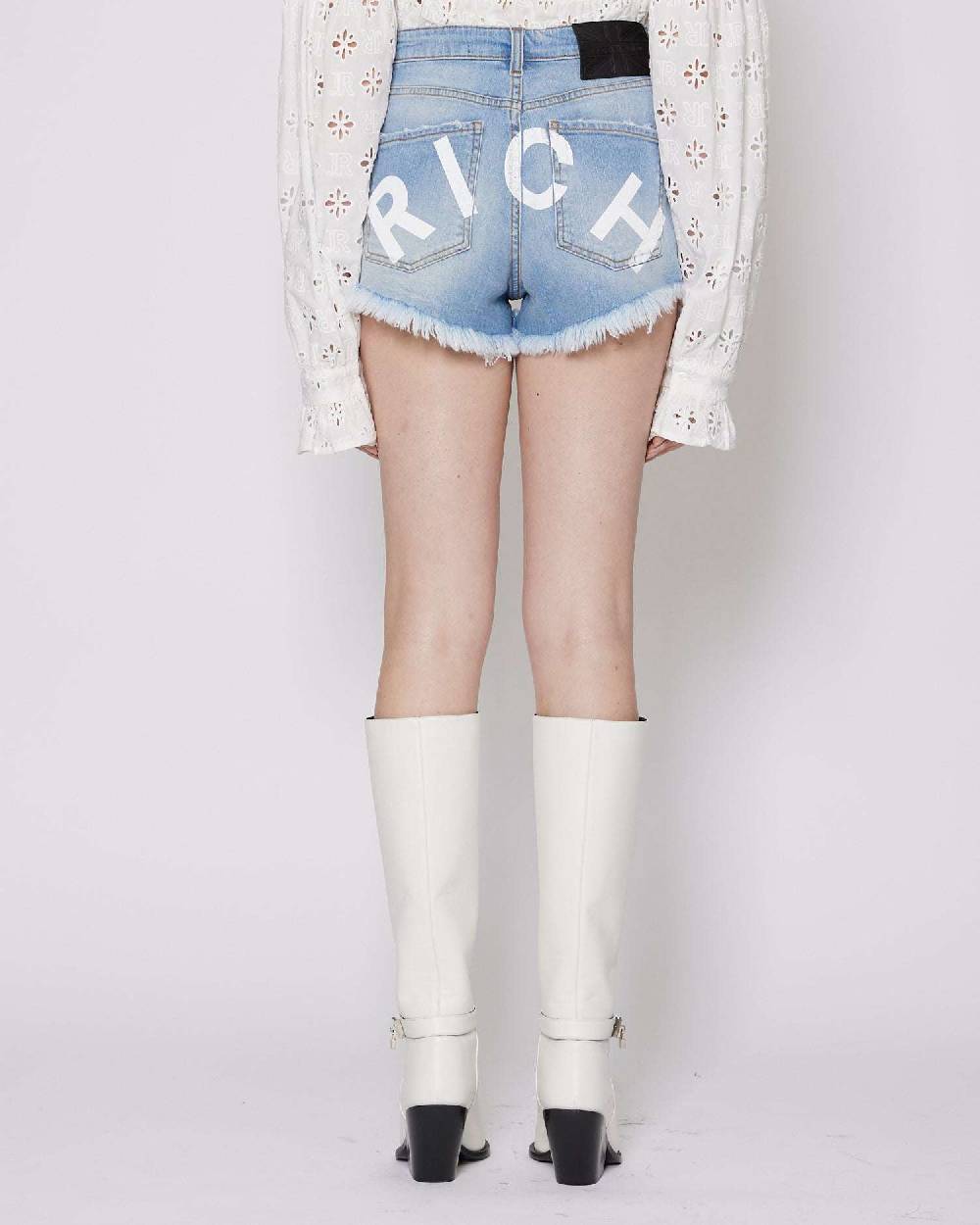 John Richmond Shorts "RICH" a vita alta in denim Negozi Online