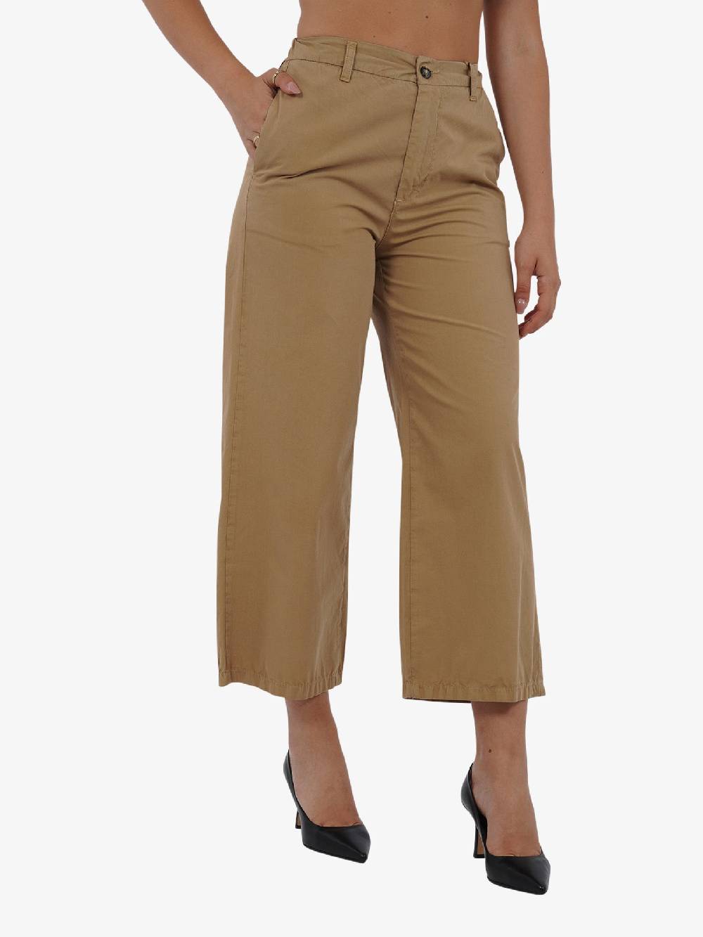 DIXIE Pantalone a vita alta P142J175 donna cotone beige Soddisfazione Garantita