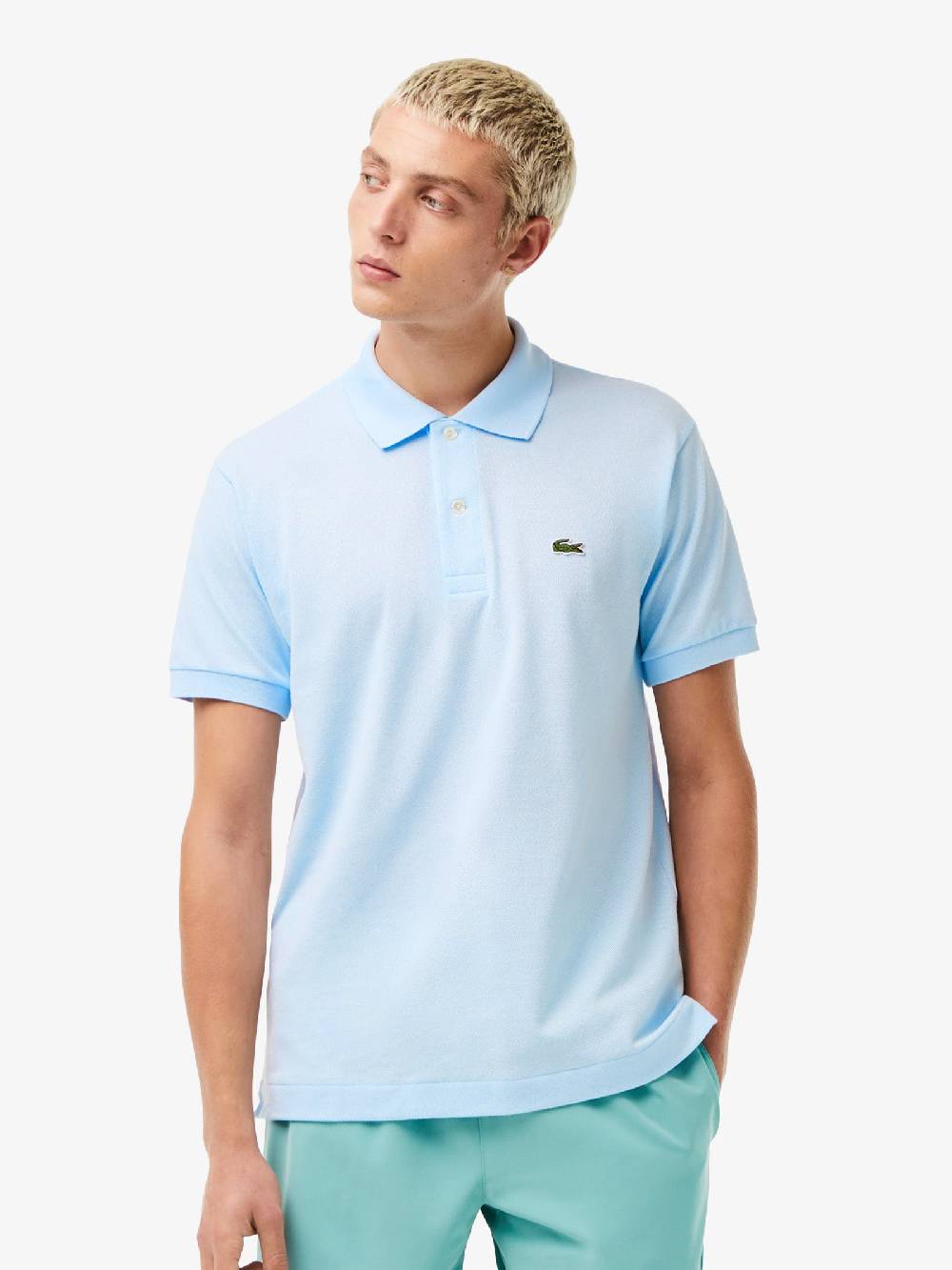LACOSTE Polo regolare uomo in cotone azzurro Outlet