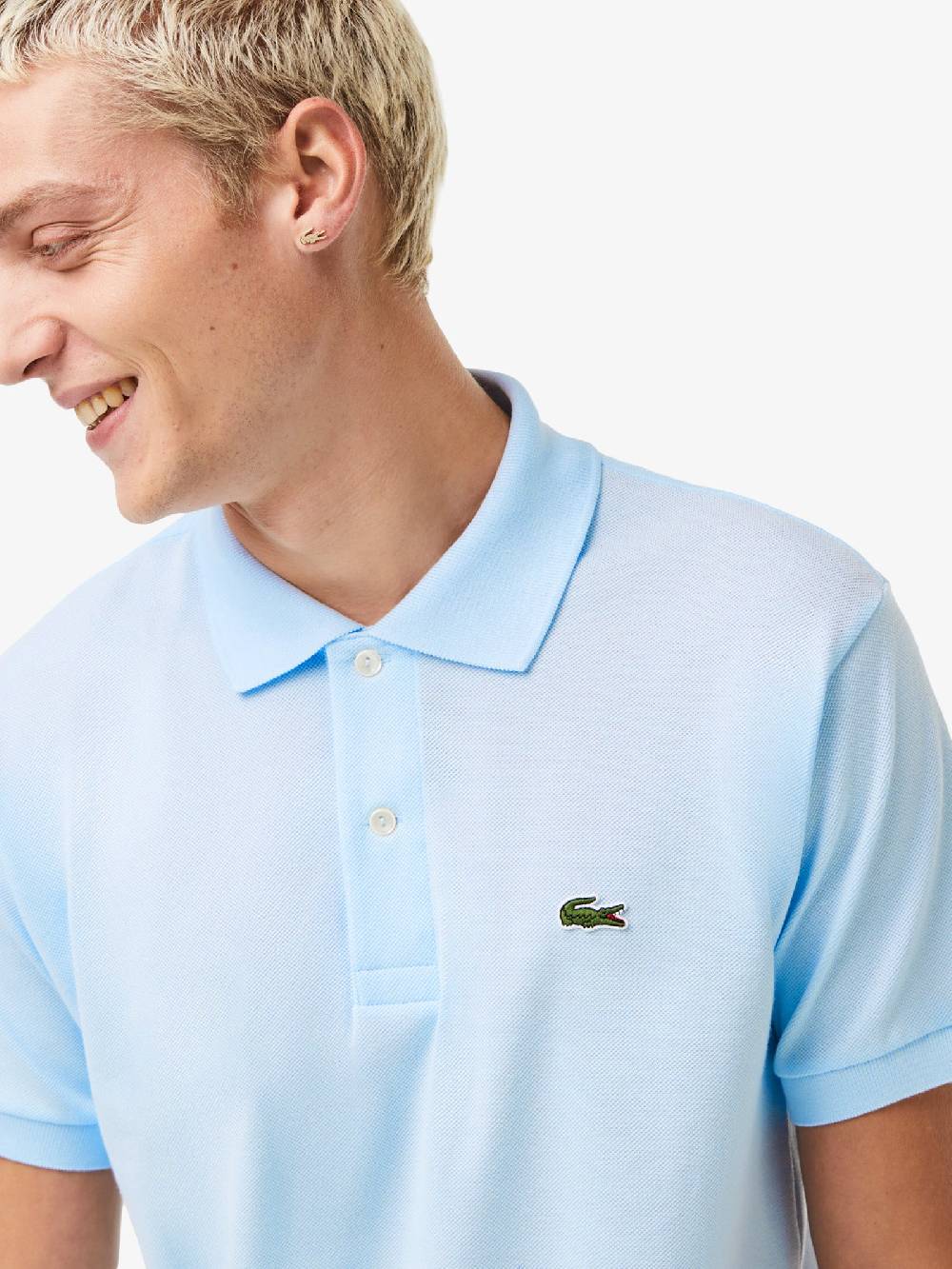 LACOSTE Polo regolare uomo in cotone azzurro Outlet