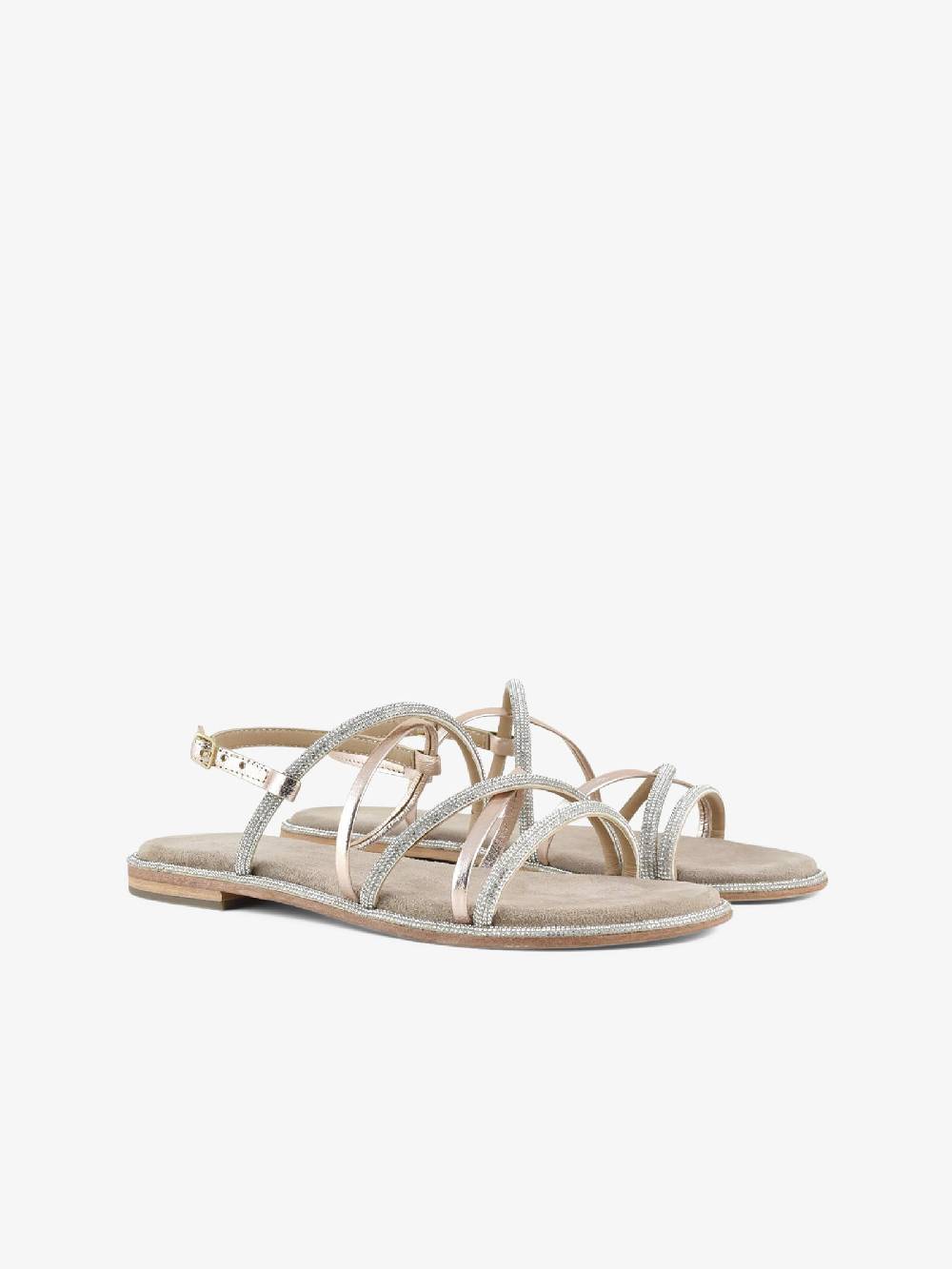 CB FUSION Sandali bassi con cinturino mix con strass CBF.R224007 donna pelle beige Nuovo