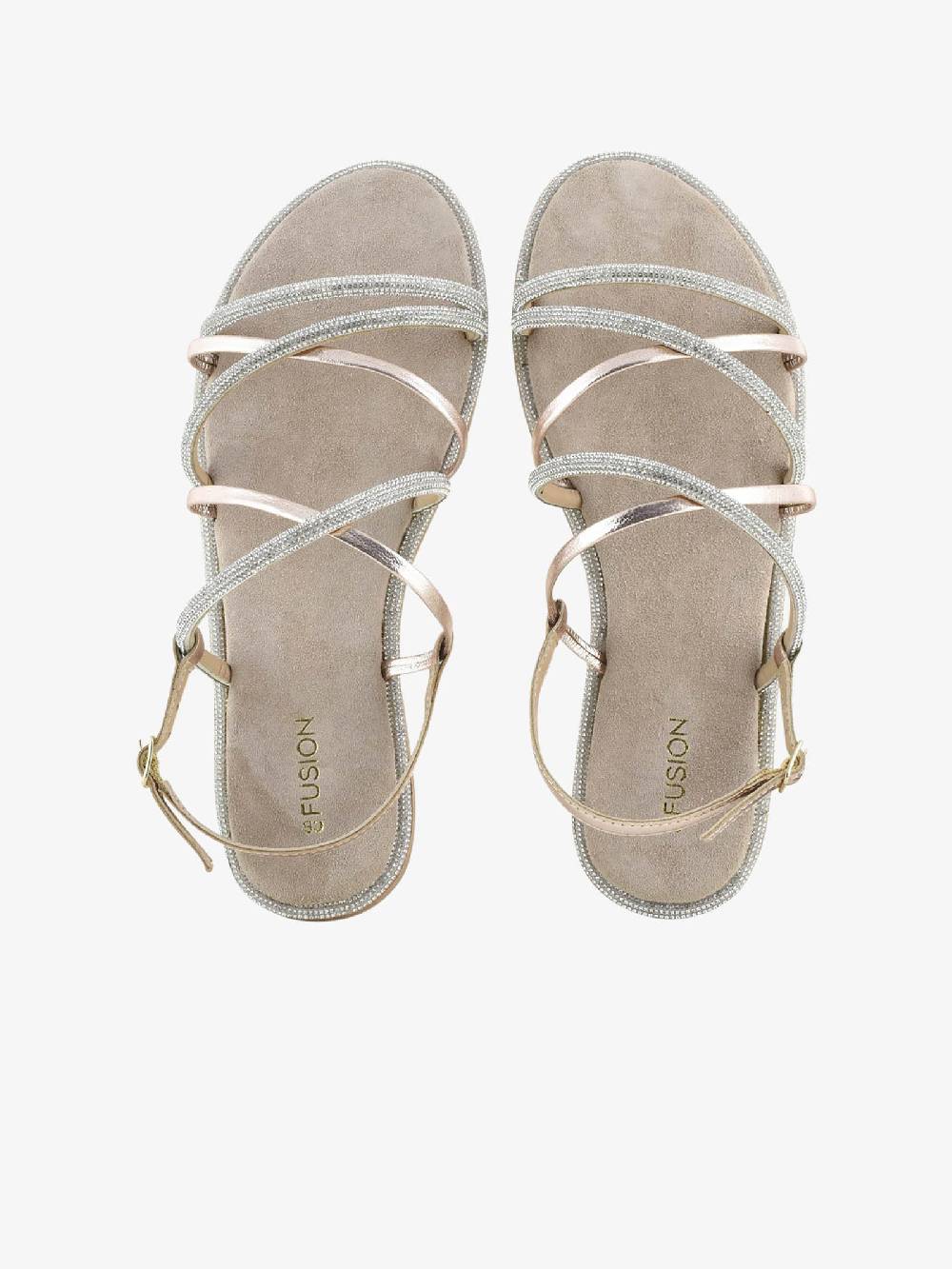 CB FUSION Sandali bassi con cinturino mix con strass CBF.R224007 donna pelle beige Nuovo