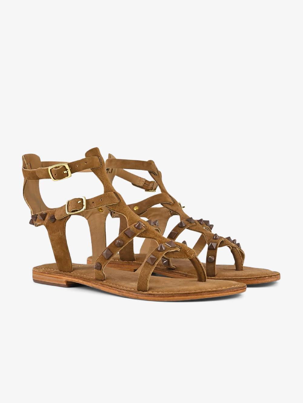 CB FUSION Sandali bassi gladiatore borchie piramidali CBF.R224001 donna pelle marrone Spedizione Gratuita