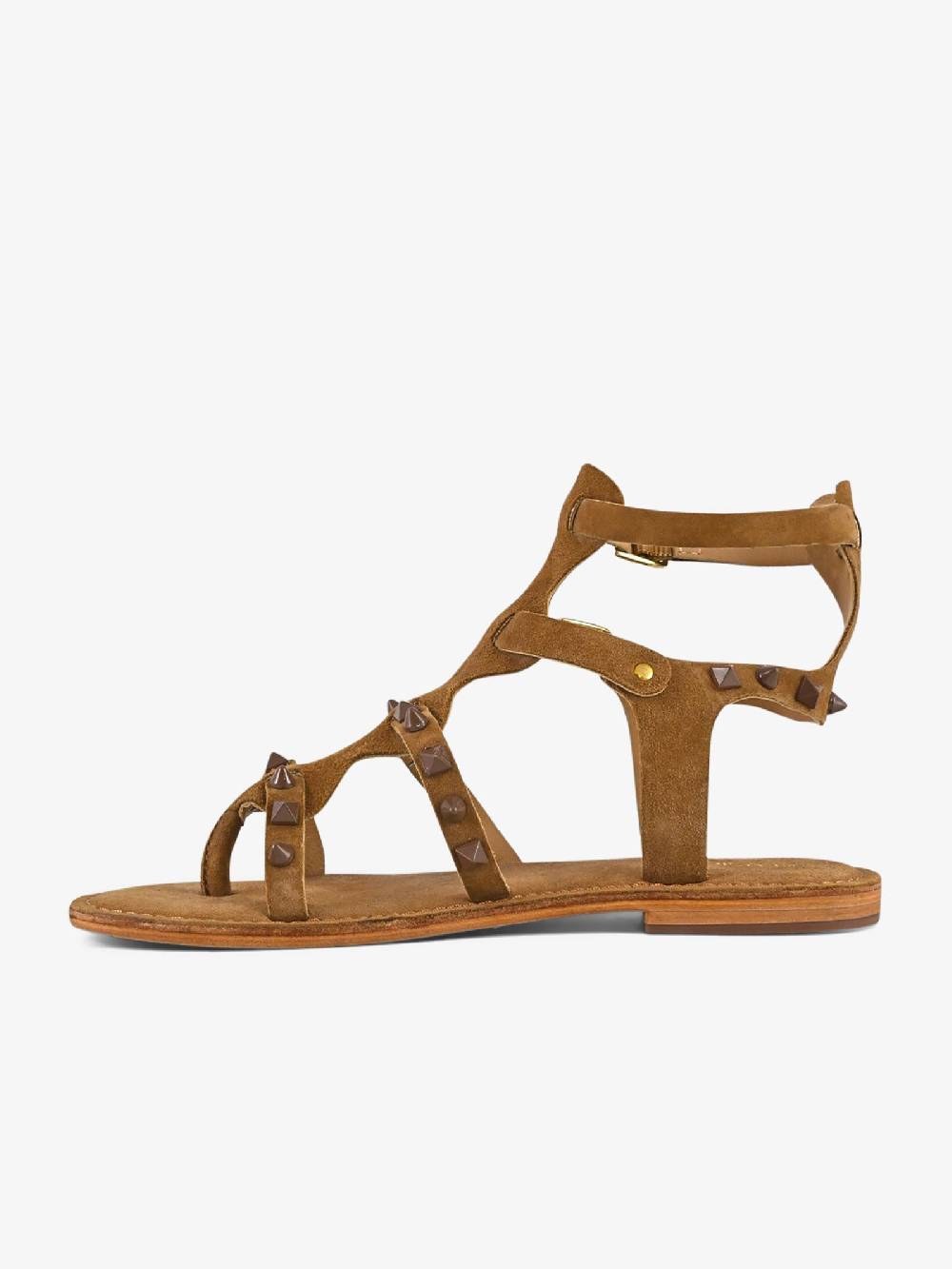 CB FUSION Sandali bassi gladiatore borchie piramidali CBF.R224001 donna pelle marrone Spedizione Gratuita