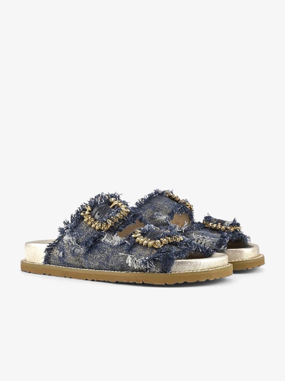 CORAL BLUE Ciabatte gioiello denim sfrangiato CB.K224.23 donna pelle blu Vendita