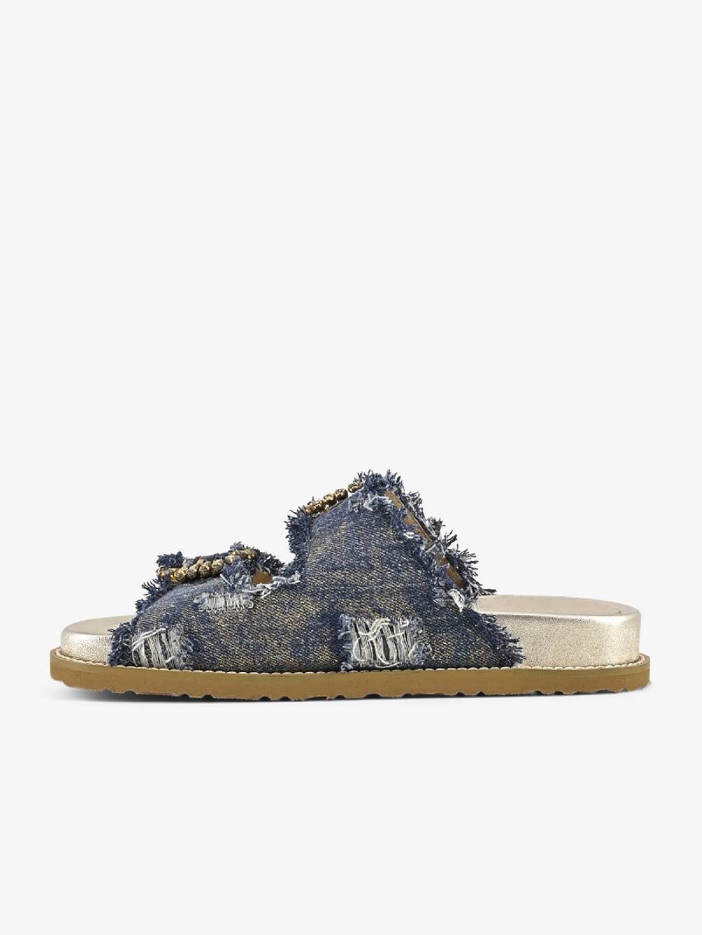 CORAL BLUE Ciabatte gioiello denim sfrangiato CB.K224.23 donna pelle blu Vendita