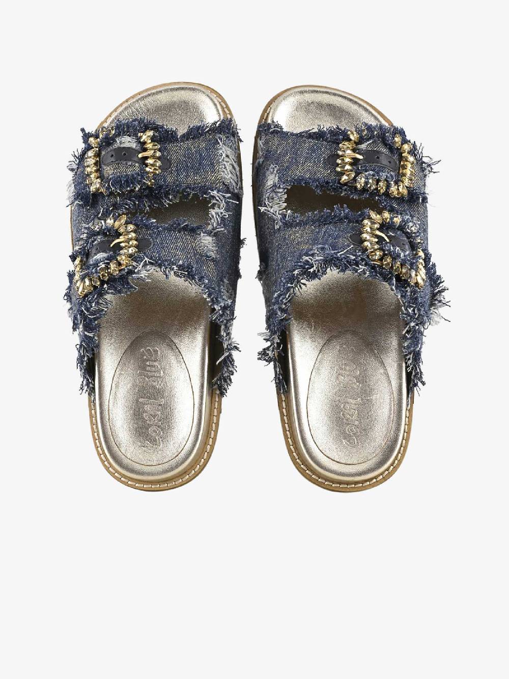 CORAL BLUE Ciabatte gioiello denim sfrangiato CB.K224.23 donna pelle blu Vendita
