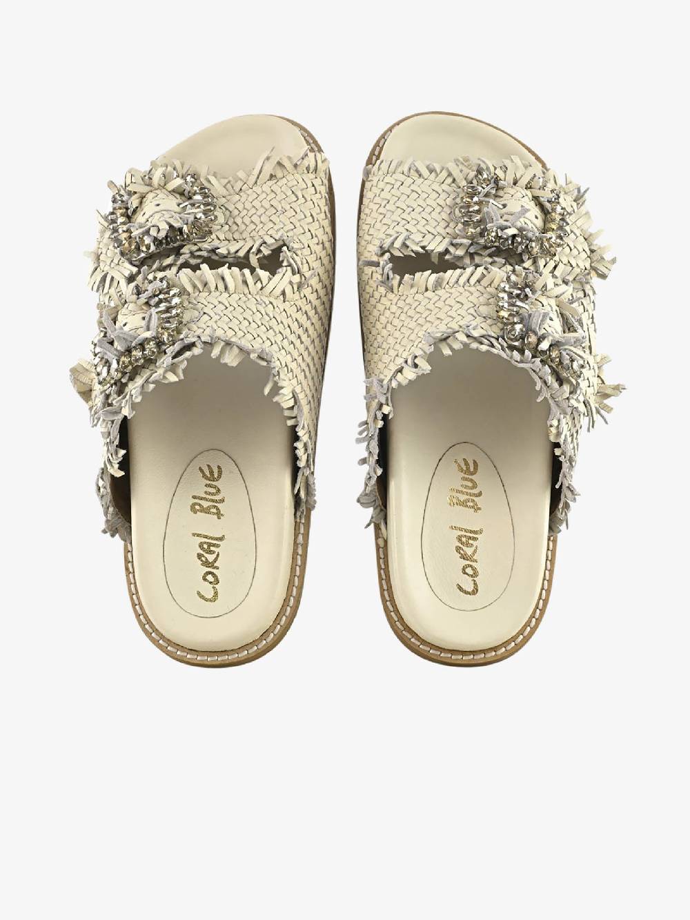 CORAL BLUE Ciabatte gioiello pelle intrecciata CB.K221.02 donna pelle bianco Promozione