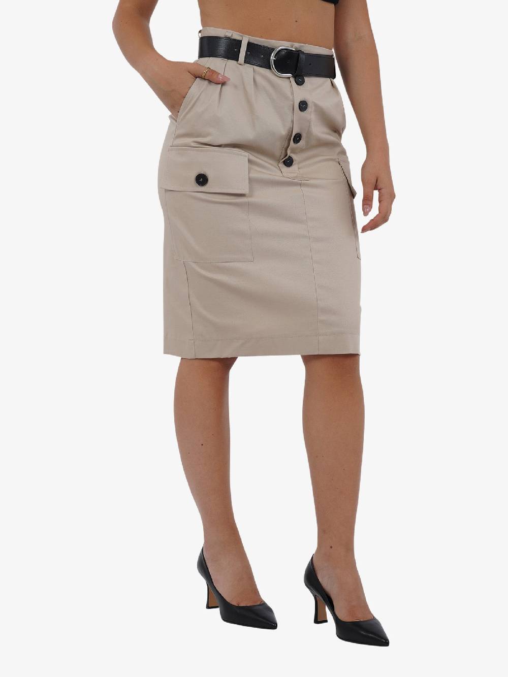 VICOLO Gonna midi con cintura TB0075 donna cotone beige Cyber Monday