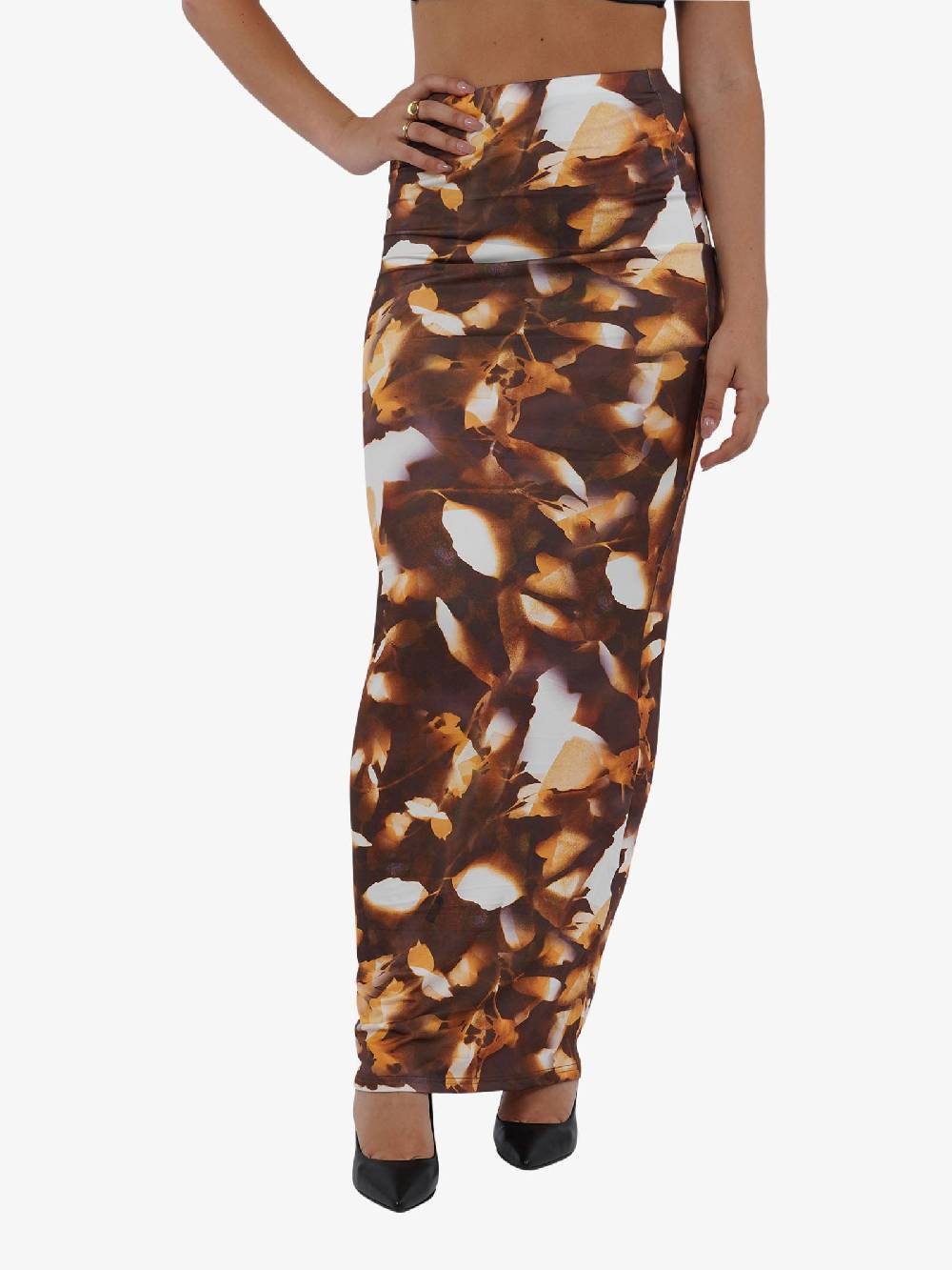 GLAMOROUS Gonna lunga taglio sbiego CK7512 donna marrone Offerta natalizia