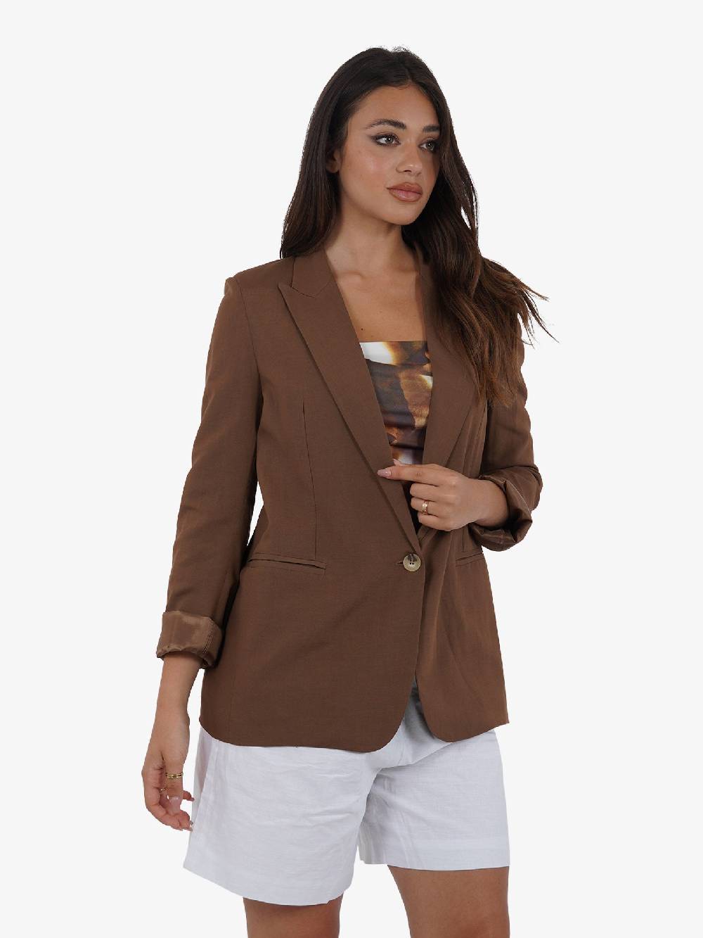 VICOLO Giacca monopetto TB1561 donna viscosa marrone Offerta per la Festa della Mamma