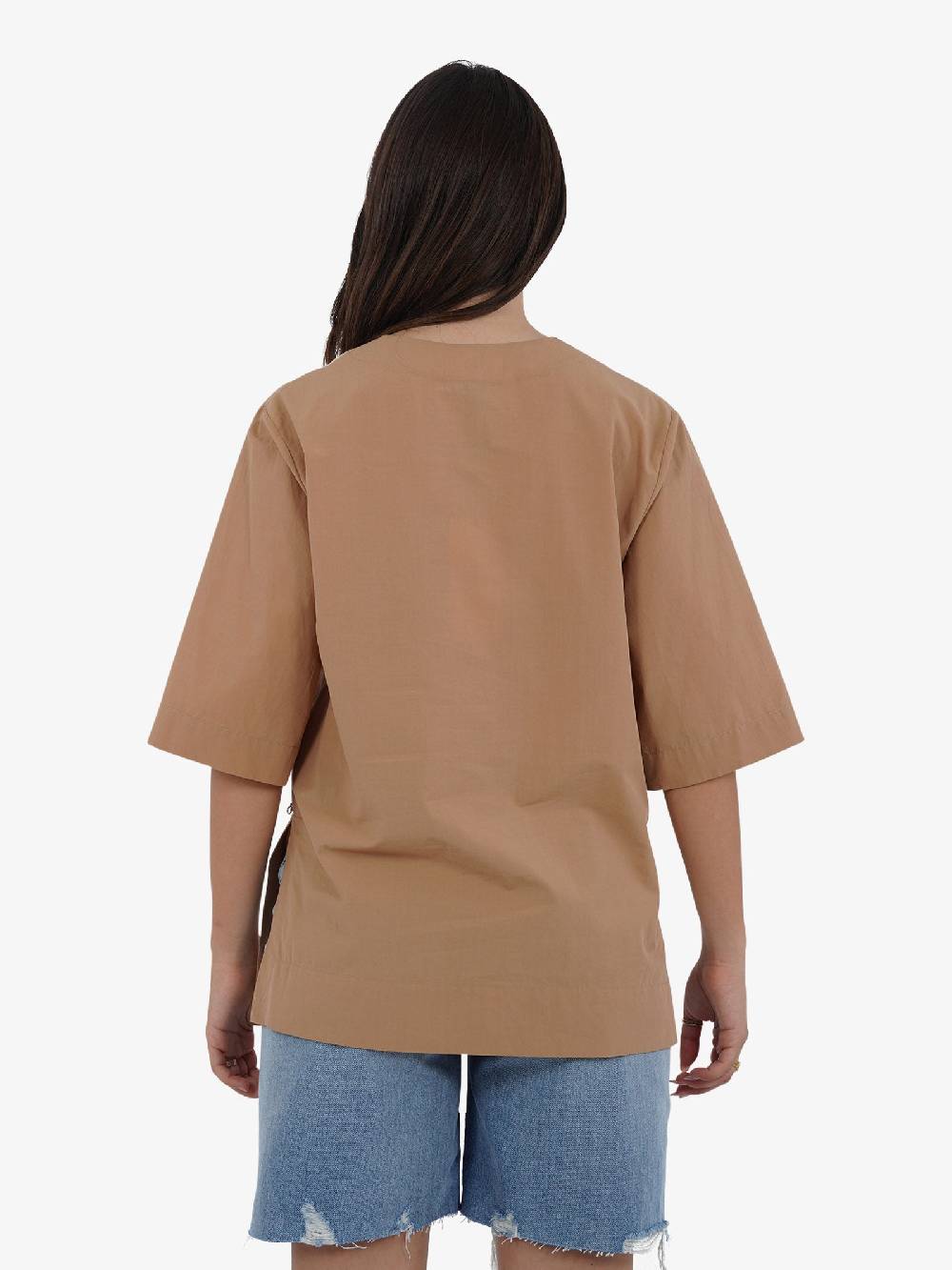 OTTOD'AME Camicia in popeline con mezza manica PCH_DC4940 donna cotone marrone Offerta Giorno del Papà