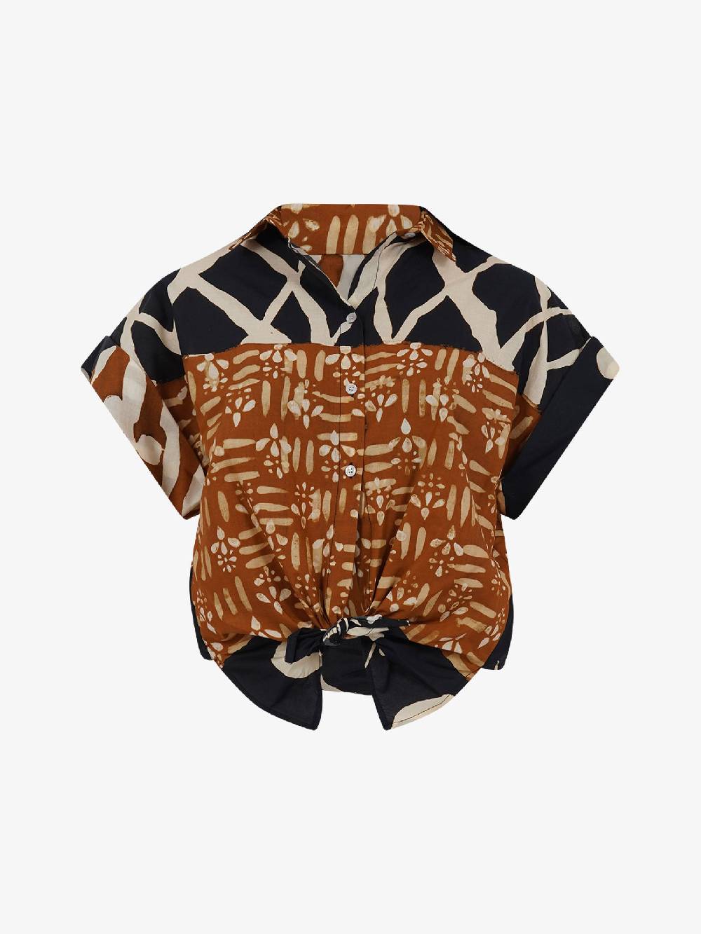 DIXIE Camicia fantasia geometrica CEGOUXV donna cotone marrone Offerta Anniversario