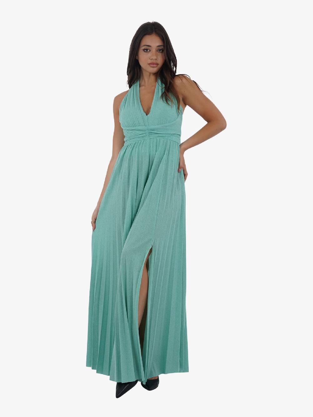 VICOLO Abito lungo scollo a V TB2183 donna verde Smaltimento dello stoccaggio