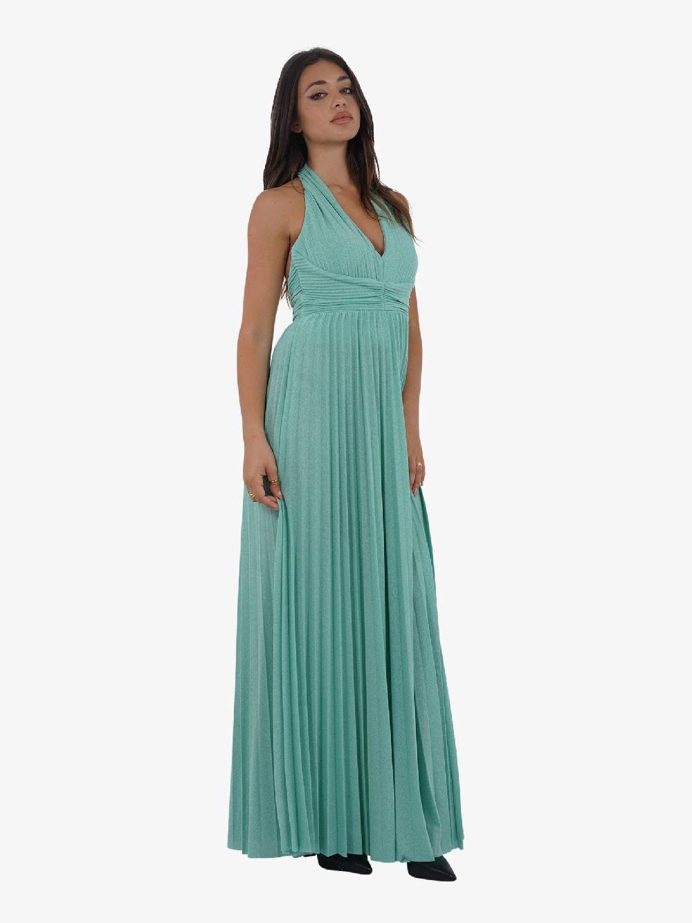 VICOLO Abito lungo scollo a V TB2183 donna verde Smaltimento dello stoccaggio