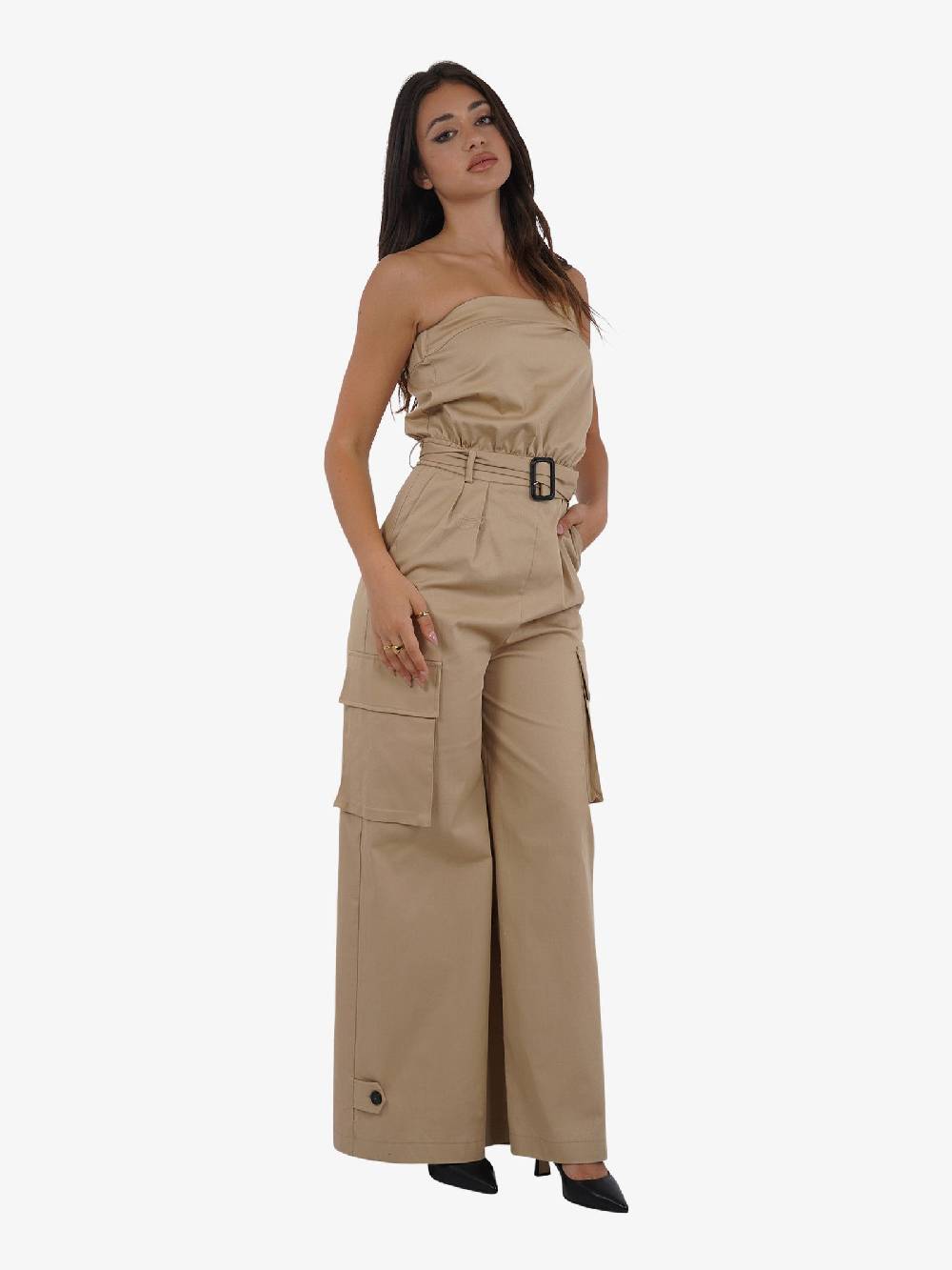 VICOLO Jumpsuit senza spalline TB0071 donna cotone beige Vendita calda