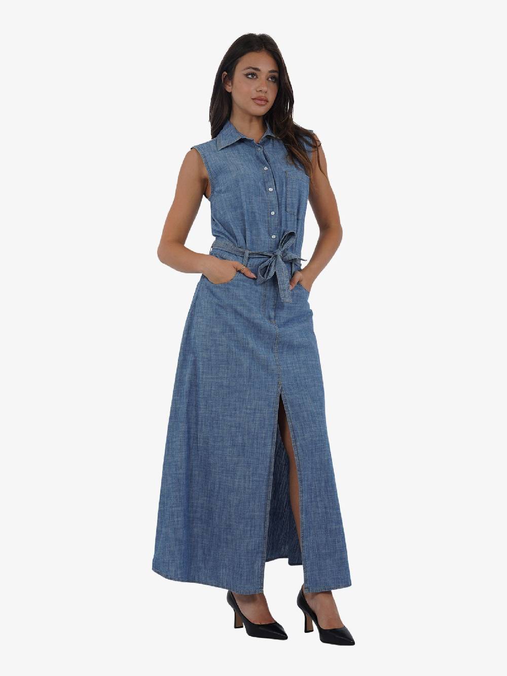 SEMICOUTURE Abito lungo con cintura in chambray S4SY16 donna cotone denim Offerta migliore