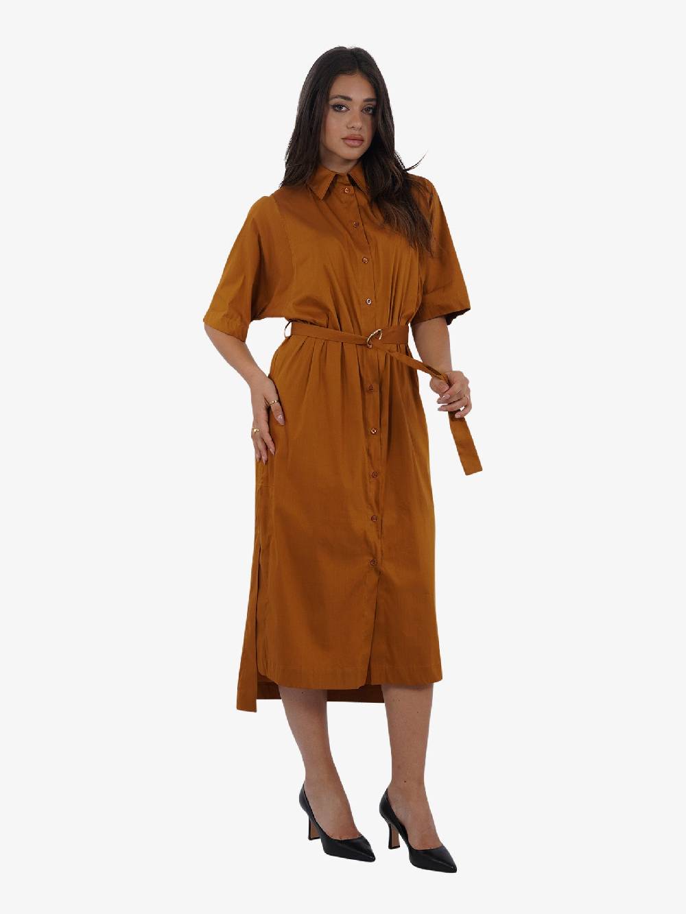SEMICOUTURE Abito lungo con cintura S4SK28 donna cotone marrone Latest fashion