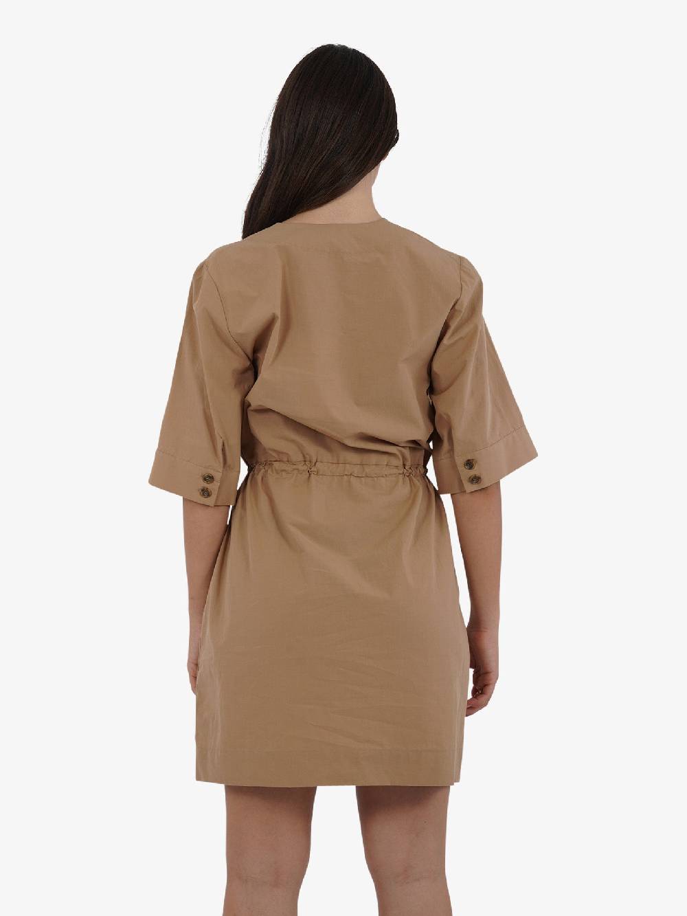 OTTOD'AME Abito corto in popeline con coulisse in vita PCH_DA5065 donna cotone marrone Online Outlet