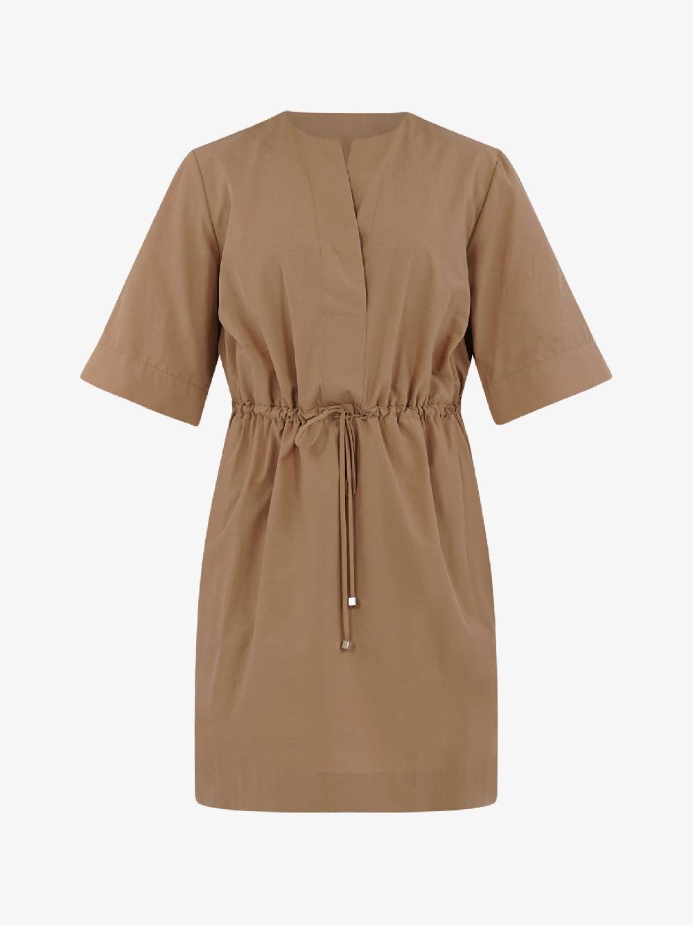 OTTOD'AME Abito corto in popeline con coulisse in vita PCH_DA5065 donna cotone marrone Online Outlet