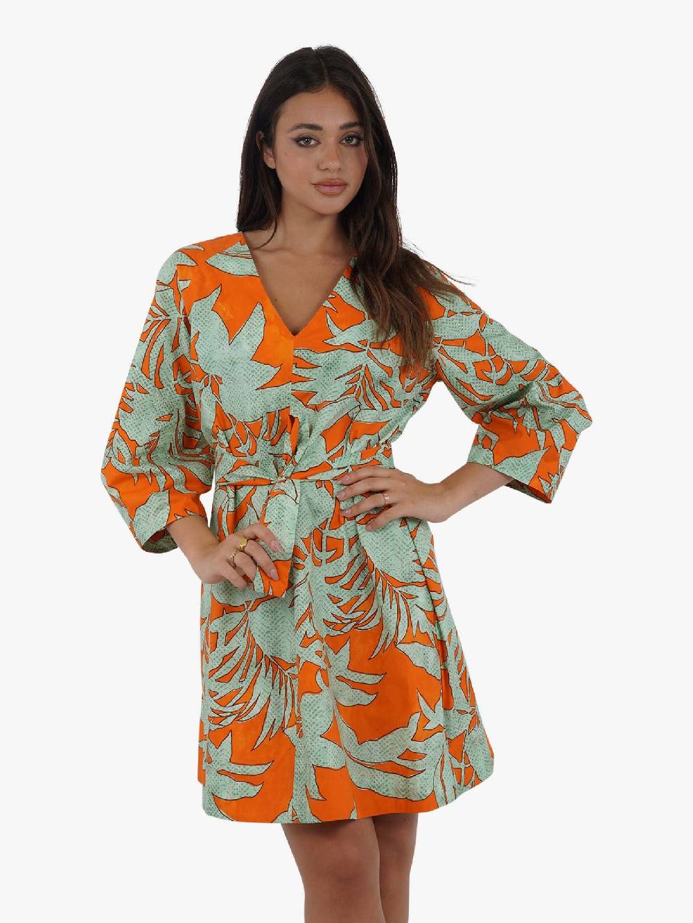 OTTOD'AME Abito corto con stampa GUY_DA5051 donna cotone verde Offerta temporanea