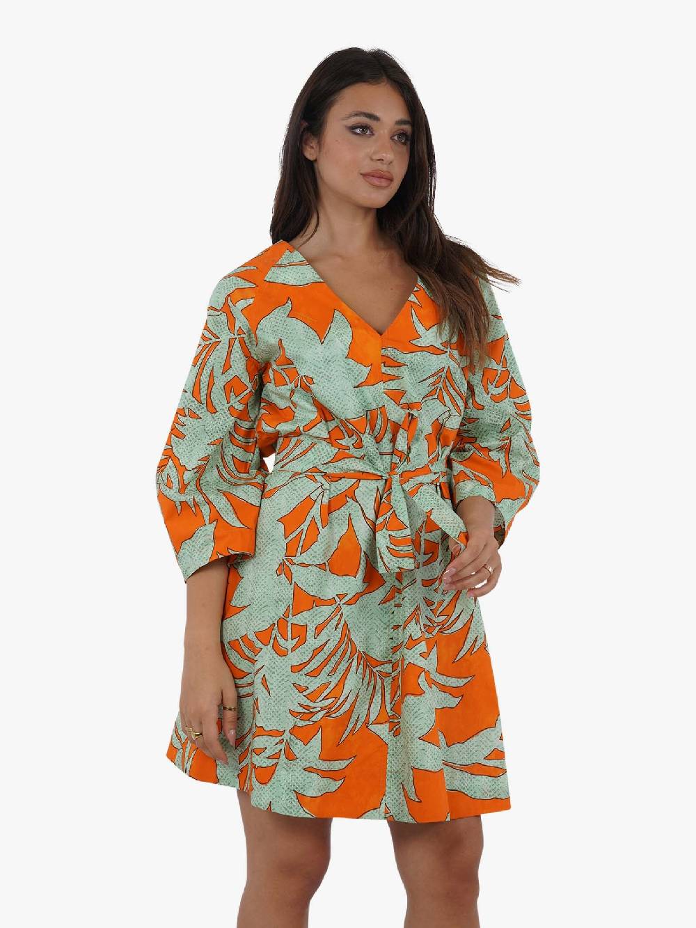 OTTOD'AME Abito corto con stampa GUY_DA5051 donna cotone verde Offerta temporanea