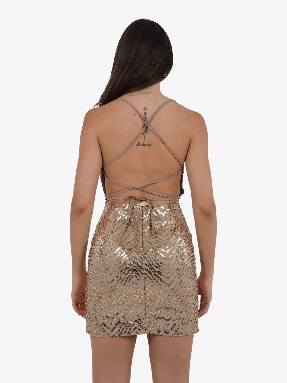 HAVE ONE Abito midi con pailletters AVS-L086 donna viscosa beige Offerte esclusive