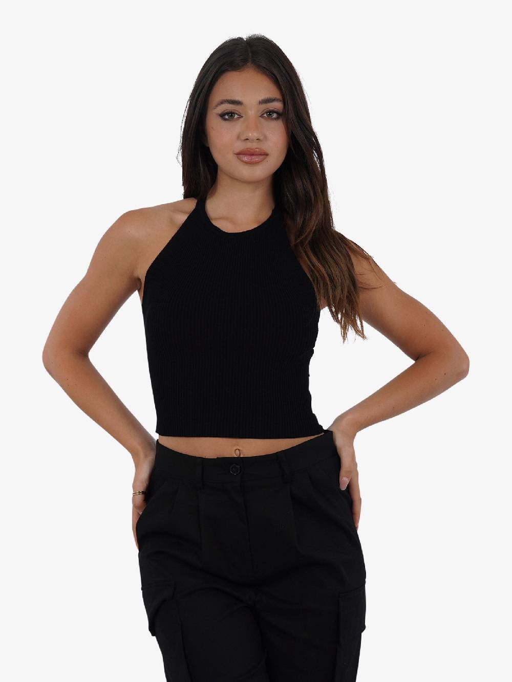 VICOLO Top scollo all'americana 22063B donna viscosa nero Bestseller