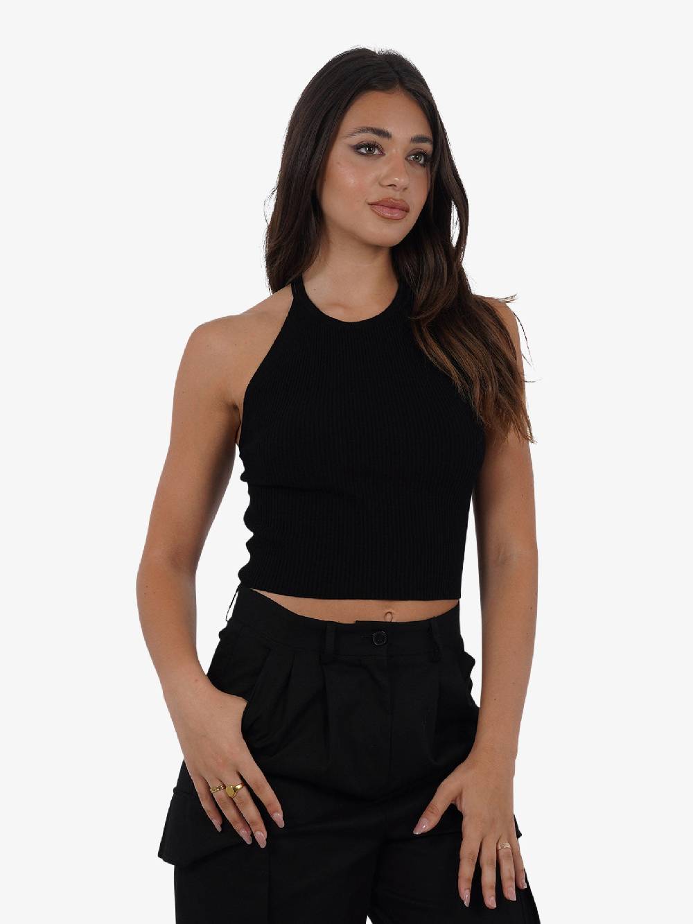 VICOLO Top scollo all'americana 22063B donna viscosa nero Bestseller