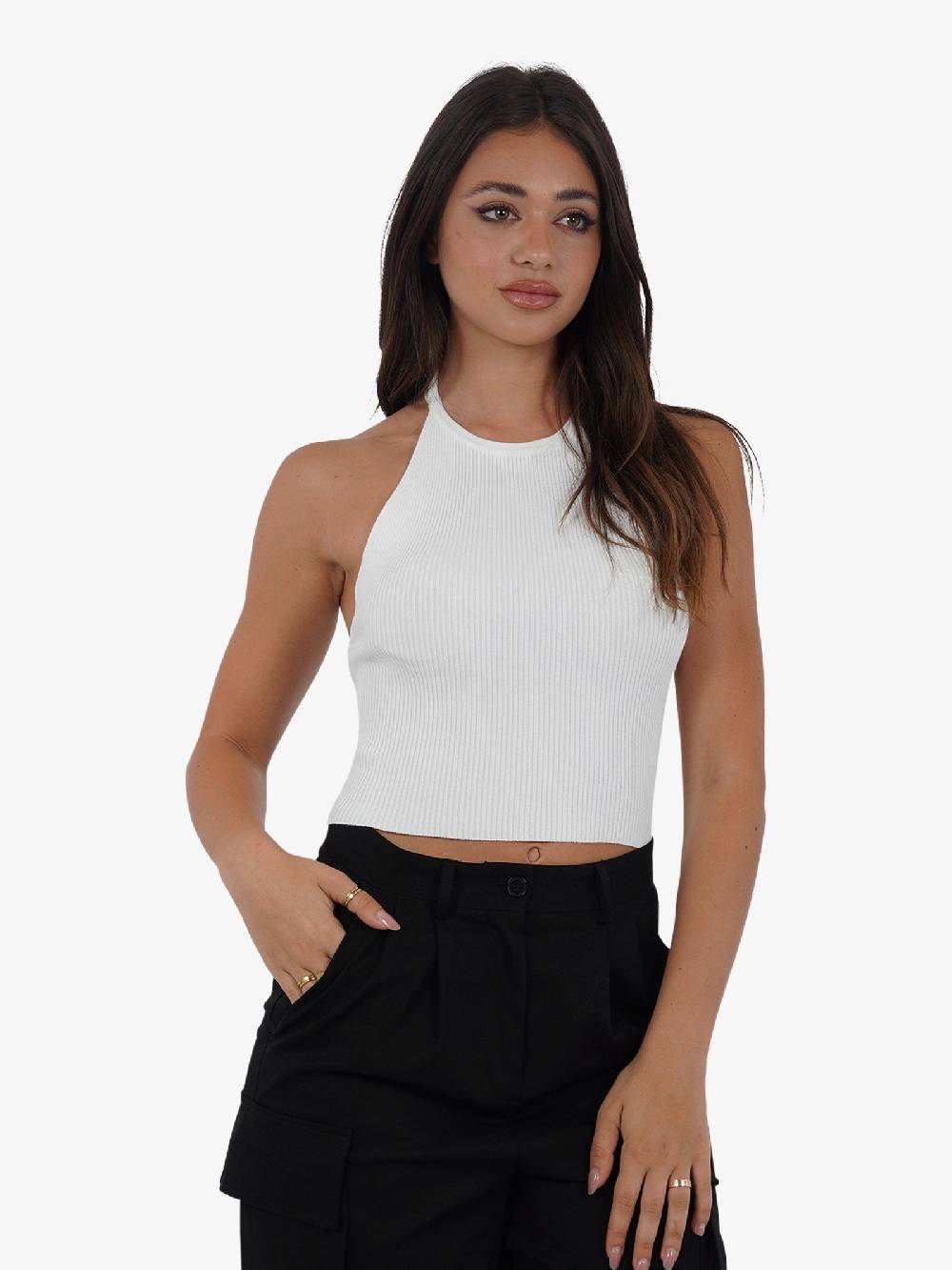 VICOLO Top scollo all'americana 22063B donna viscosa bianco Liquidazione