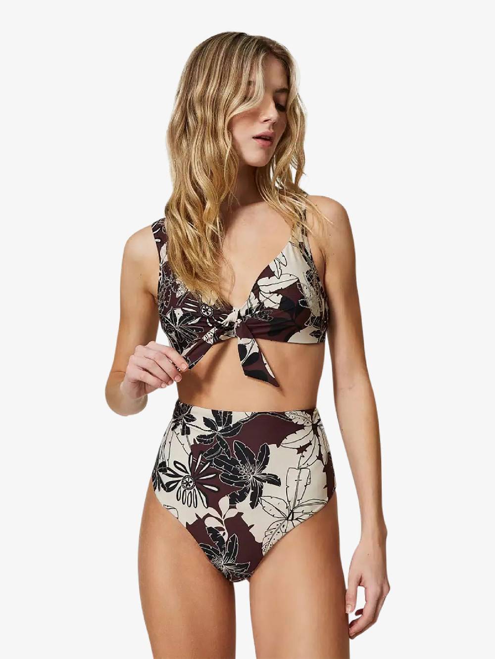 TWINSET Costume da bagno bikini triangolo a fiori con strass 241LMMG33 donna marrone Prezzo basso