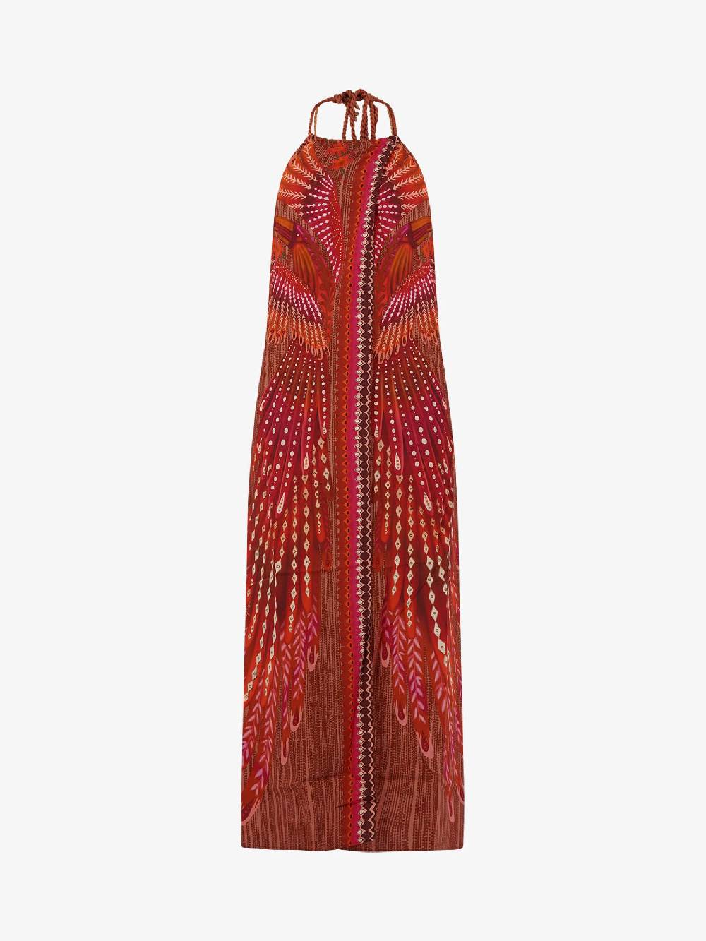 PIN UP Copricostume abito lungo aperto stampa wingsPE130A donna viscosa marrone Ritorno libero