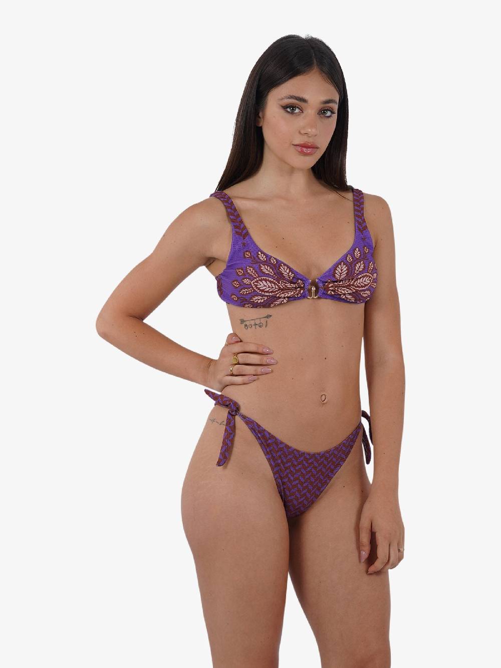 PIN UP Costume da bagno bikini brasserie stampa beautiful treePE044F donna viola Rilascio limitato