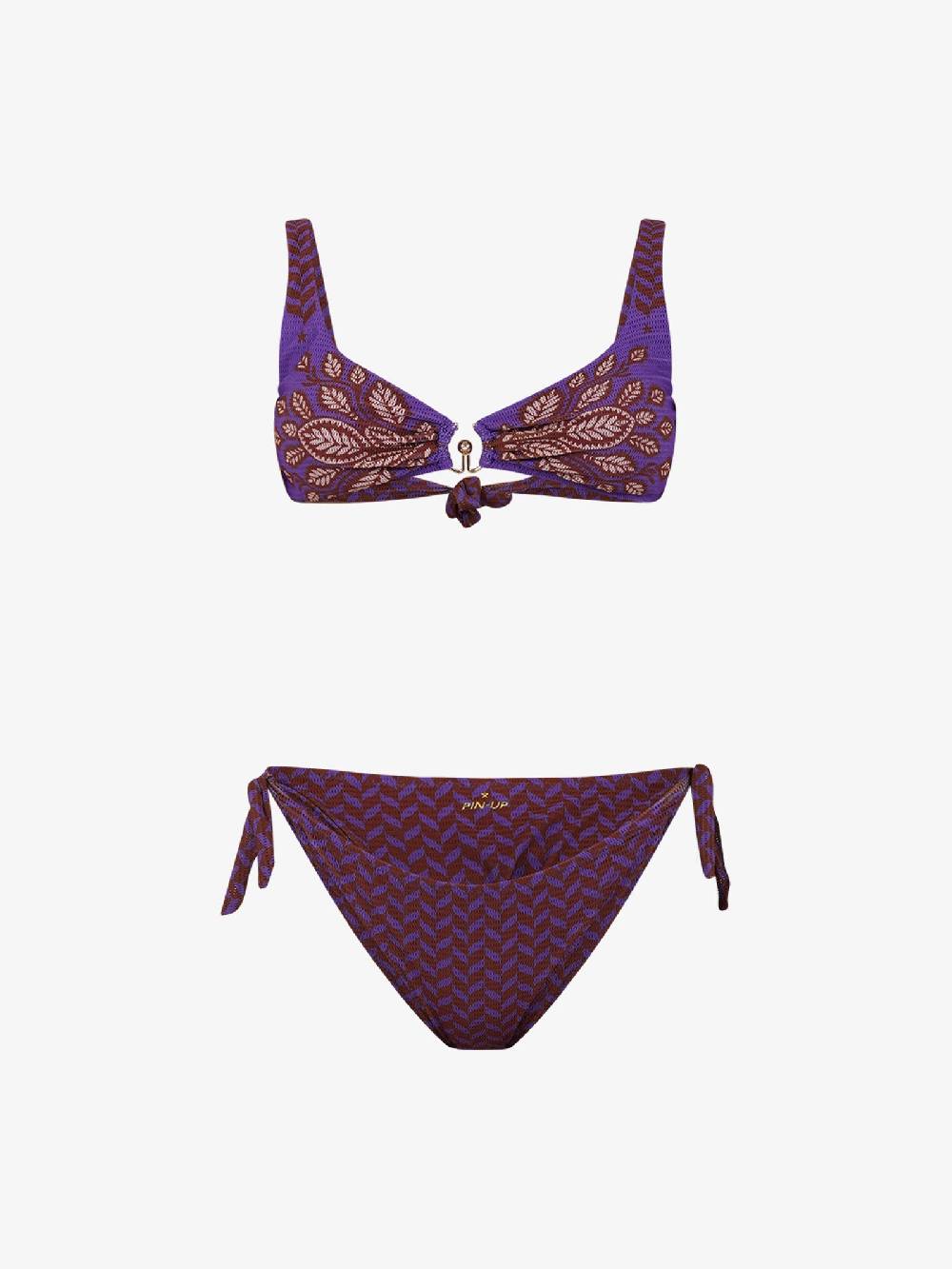 PIN UP Costume da bagno bikini brasserie stampa beautiful treePE044F donna viola Rilascio limitato