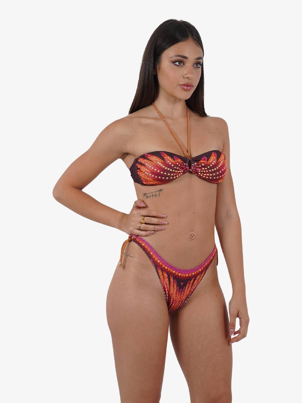 PIN UP Costume da bagno bikini fascia con borchie stampa wingsPE031CF donna marrone Ultimi tre giorni